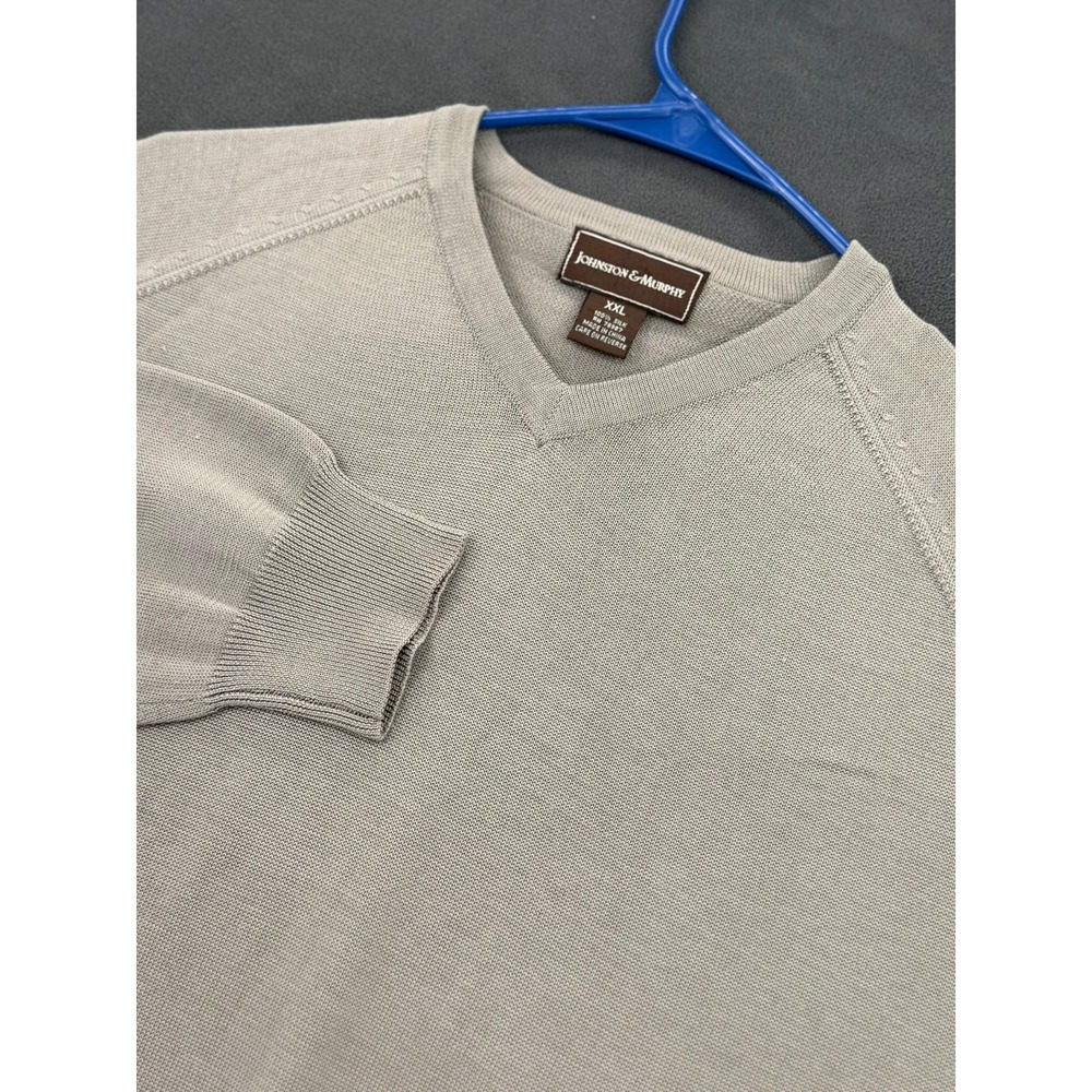 Johnston & Murphy Men's Sweater XXL Beige Tan V-Neck 100% Silk Pullover Classic